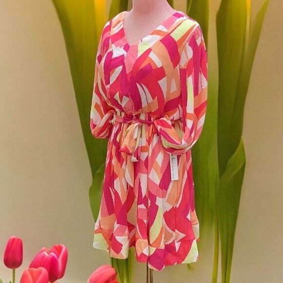 NICOLE MILLER NEW WITH TAGS BRIGHT COLORED PRINTED PLEATED MINI DRESS SMALL - Picture 2 of 9